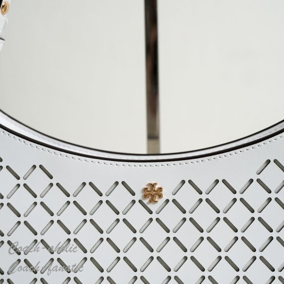 NWT Tory Burch Emerson Perforated Leather Shoulder Bag in Optic White - Picture 2 of 8